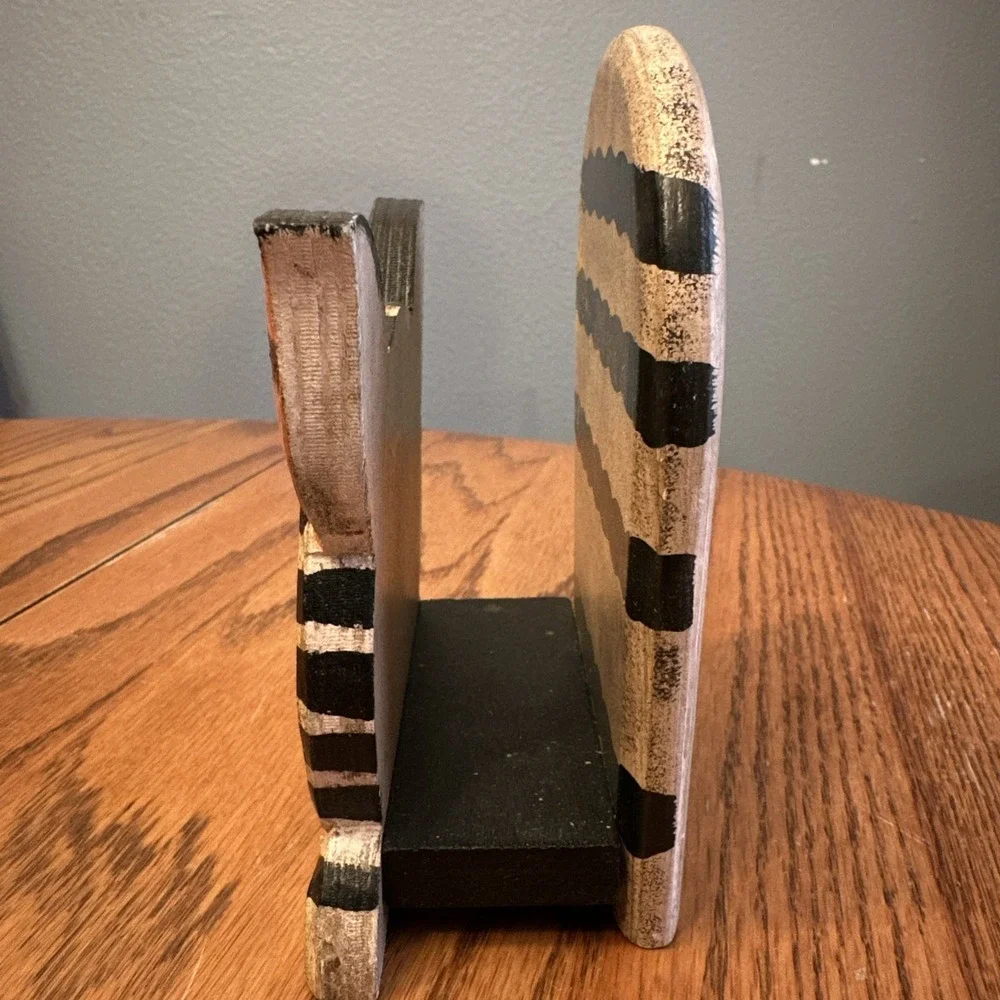 Wood Napkin Holder Tan Folk Art Cat Hand Painted Striped